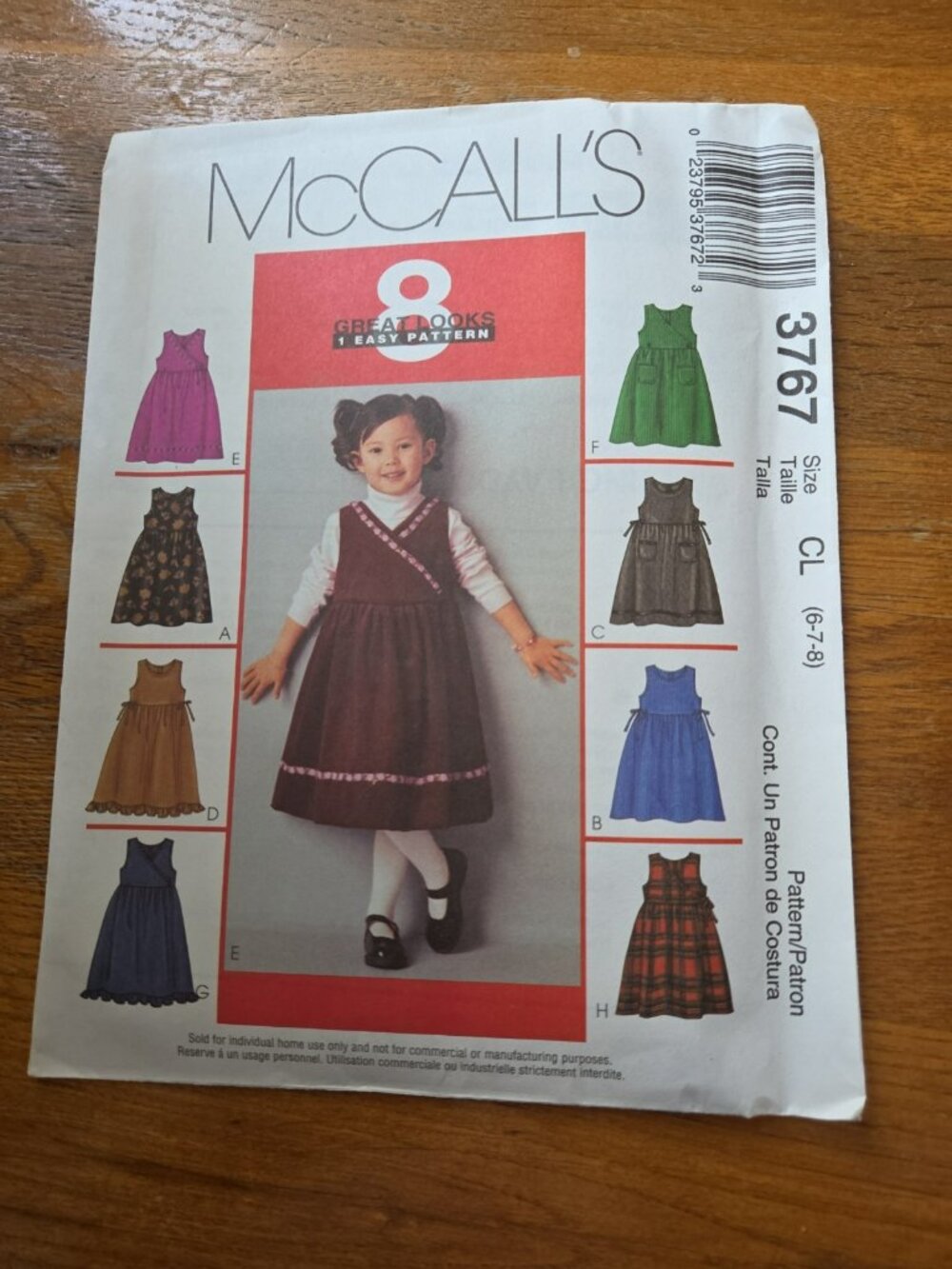 NEW  McCalls Sewing Pattern 3767 Sizes 6 7 8 Toddler Girls Dress Jumper